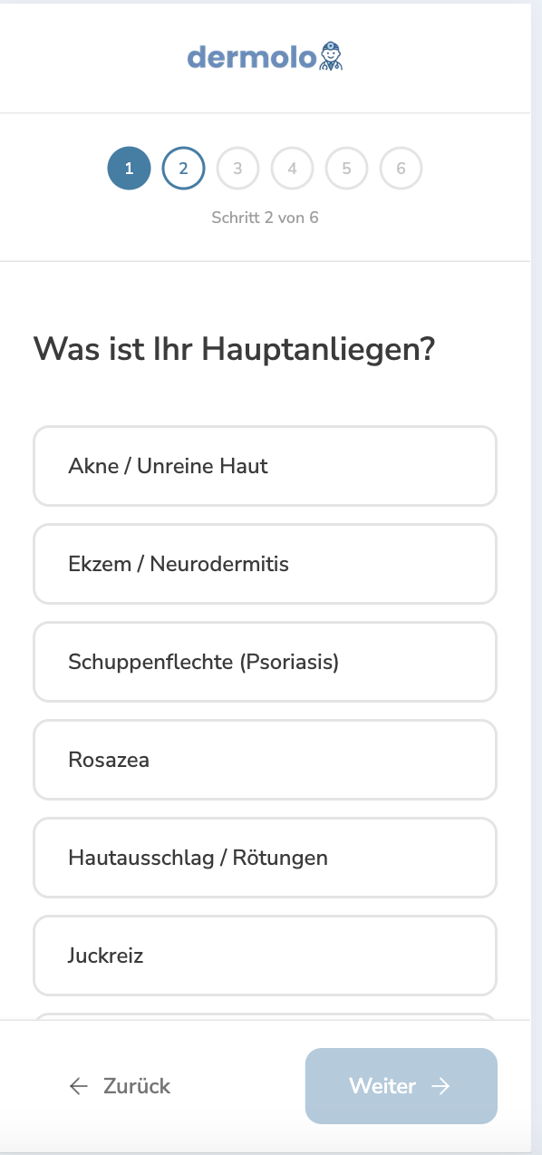 Medizinischer Fragebogen Dermatologie