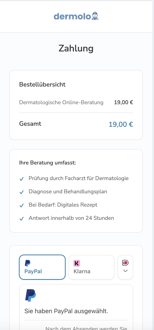 Bezahlung der Behandlungsgebühr - 19 Euro